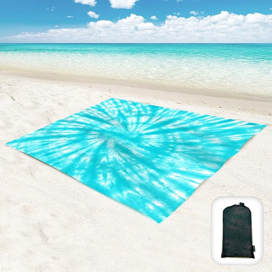 Beach Blanket Waterproof Sandproof Oversized 95”x 80”,Sand Free Beach Mat with Corner Pockets,Portable Mesh Bag for Beach Festival,Picnic,Travel and Outdoor Camping (Tiffany)