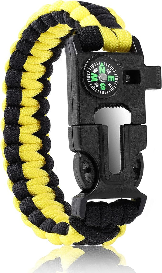 Bracelets,Survival Bracelets for Men Paracord Tactical 5-in-1 Camping Gear Kits,with 12-ft Detachable Parachute Rope,Fire Starter,Embedded Compass,Whistle&Emergency Multitools