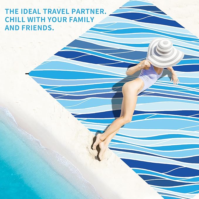 BYDOLL Beach Blanket Sandproof Waterproof 78''×110''1-7 Adults Compact Lightweight Oversized Beach Blanket Large Picnic Mat Beach Blanket for Travel Camping Hiking Picnic