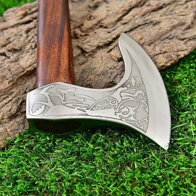 Handmade Viking Axe Real Carbon Steel Axe with Leather Sheath Camping Bearded Axes & Hatchets Hunting Axe Valentine's Day Gift, Camping & Hiking | Knives & Tools | Birthday Gift for him (VK-Ax-12)
