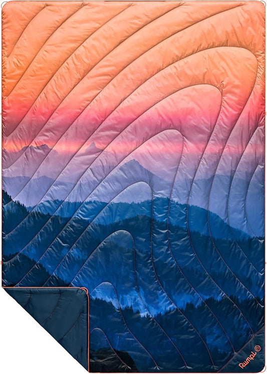 Rumpl Original Puffy Blanket - Warm Puffy Camping Blanket, 100% Recycled Polyester Insulation, Lightweight, Packable, Water-Resistant, Outdoor Puffer Blanket, 52"x75", Alpenglow