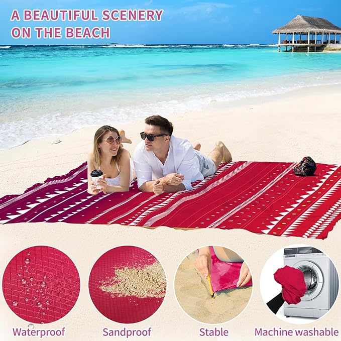 BYDOLL Beach Blanket Sandproof Waterproof Boho 78''×81''1-4 Adults Compact Lightweight Oversized Beach Blanket Large Picnic Mat Blanket for Travel Camping Hiking Picnic