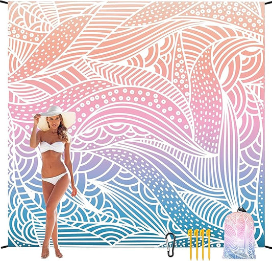 Beach Blanket, Sandproof Beach Mat, Waterproof Quick Drying Lightweight Outdoor Picnic Mat 79" X 83" for 2-4 Adults With Pocket for Travel, Camping, Hiking