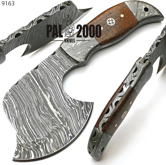 PAL 2000 KNIVES Custom Handmade Viking Hatchet Axe Damascus Steel Bearded Axe - Camping Axe - Battle Axes - Tomahawk Axe Battle Axe with Sheath - 9163