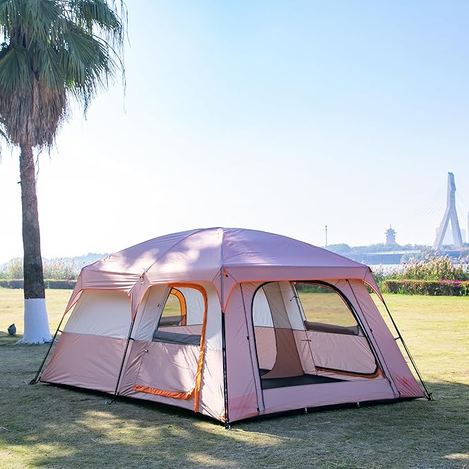 KTT Extra Large Tent 10-12-14 Person(Style-B),Family Cabin Tents,2 Rooms,3 Doors and 3 Windows with Mesh,Straight Wall,Waterproof,Double Layer,Big Tent for Outdoor,Picnic,Camping,Family Gathering