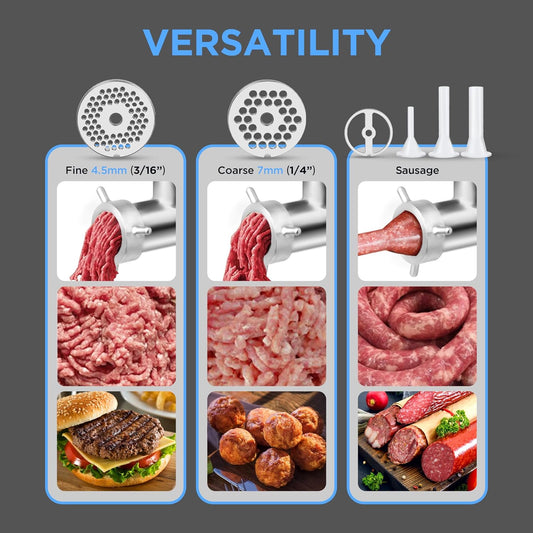 #5 Commercial Stainless Steel Electric Meat Grinder Machine, 240lbs/h, 0.4HP Heavy Duty Meat Grinder with Sausage Stuffer for deer processing, Pet Food, Heavy Use