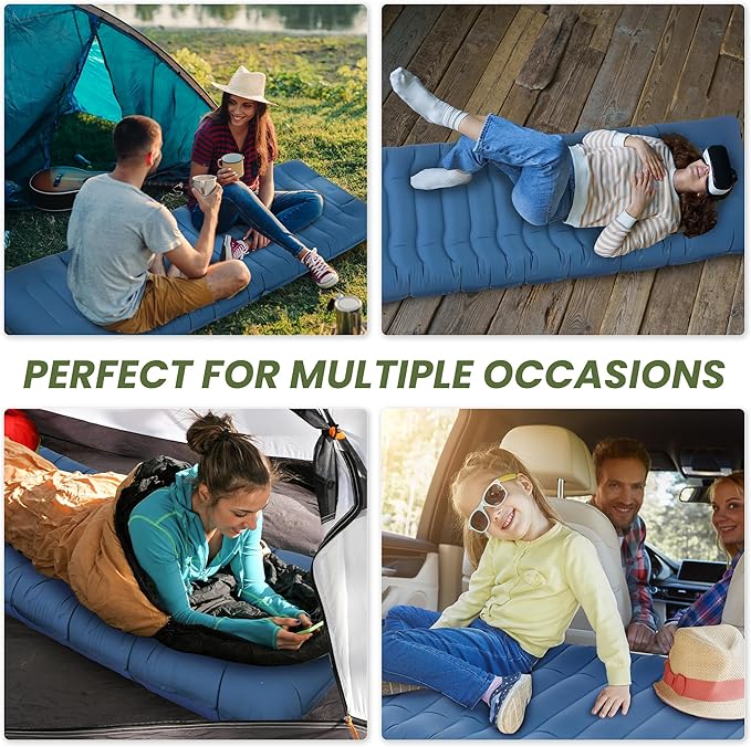 ropoda Upgraded Extra Thickness 6'' Inflatable Sleeping Pad with Pillow, Built-in Foot Pump, 77''*27'' Camping Pad with Carry Bag, Ultralight & Compact Camping Mat Pad for Hiking, Blue