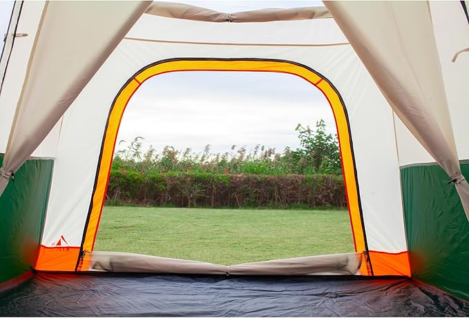 KTT Large Tent 6-8 Person,Family Cabin Tents,Straight Wall,3 Doors and 3 Windows with Mesh,Waterproof,Big Tent for Outdoor,Picnic,Camping,Family,Friends Gathering.……