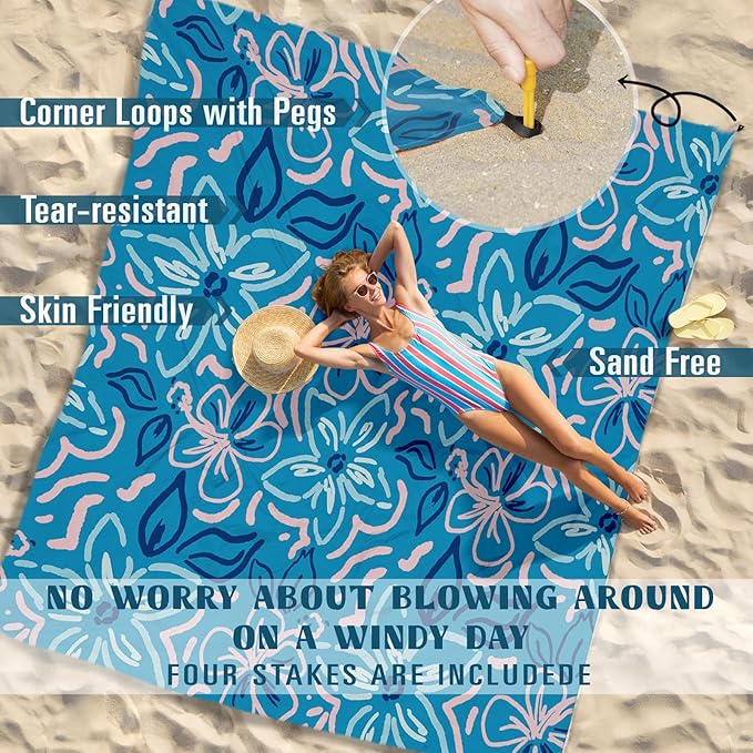 Beach Blanket Sandproof Waterproof 78''×81''1-5 Adults Oversized,Compact Lightweight Durable Beach Mat for Travel Camping Hiking Picnic Blanket