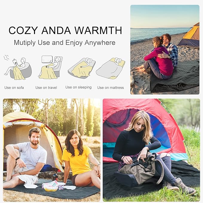 Bessport Camping Blanket Warm & Lightweight-800g, Quilted with Extra Thick Fleece Throw Blanket, Great for Camping, Outdoors, Hiking, Beach