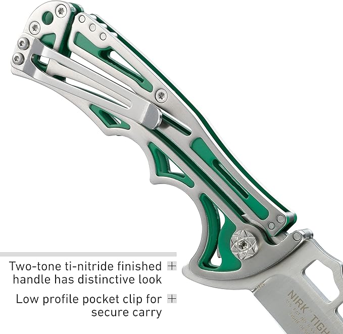 CRKT NIRK Tighe EDC Folding Pocket Knife: Stainless Steel Plain Edge Blade, Silver & Green Machined Stainless Steel Handle 5241
