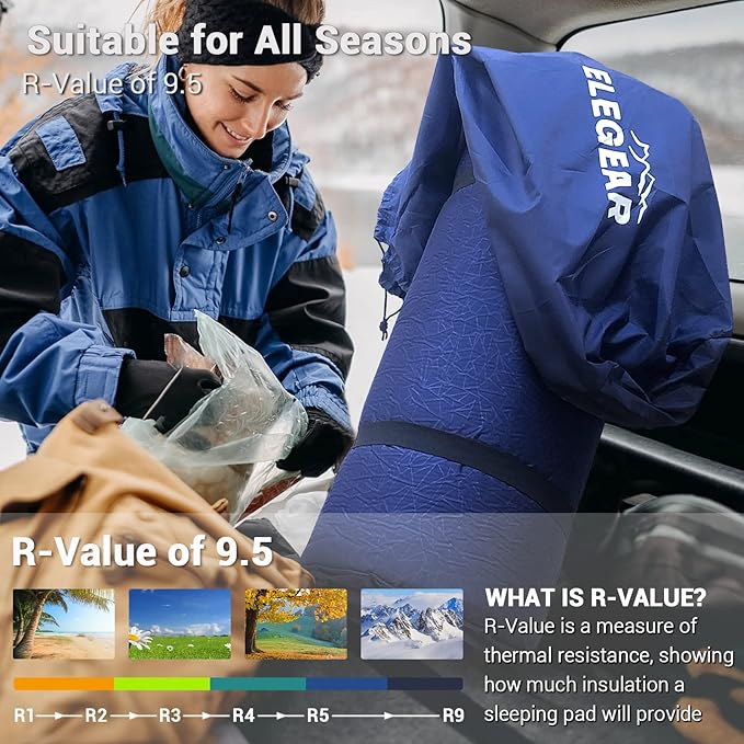 Elegear Self Inflating Sleeping Pad, 3.1'' Ultra-Thick Memory Foam Camping Pad with Pillow, 20s Fast Inflating Camping Mattress Pad, 4-Season Insulated Camp Sleeping Mat for Camping/Travel/Tent/Car