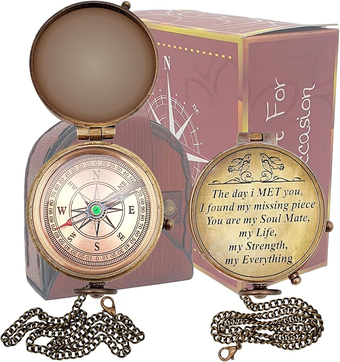 Engraved Compass, Gift for Husband,Anniversary,Wedding Him, Long Distance Boyfriend Gift, Fiance I Miss You Relationship Army (The Day Met You), 2 inches Inch