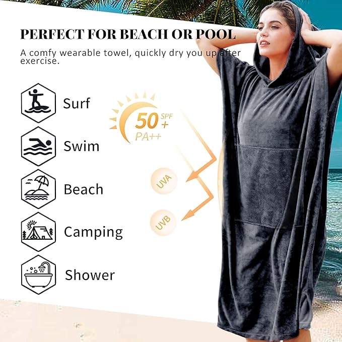 Catalonia Surf Poncho Changing Towel Robe for Adults Men Women, Water Absorbent Wetsuit Change Poncho for Surfing Swimming