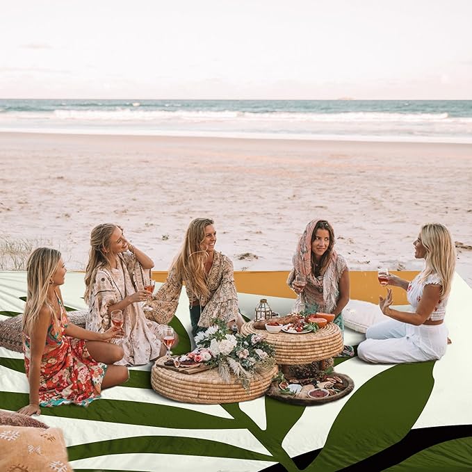 Beach Blanket, Waterproof Sandproof Beach Mat Oversized, 110''×118'' 4-8 Adults Extra Large Picnic Blanket with 4 Stakes for Outdoor, Travel, Camping