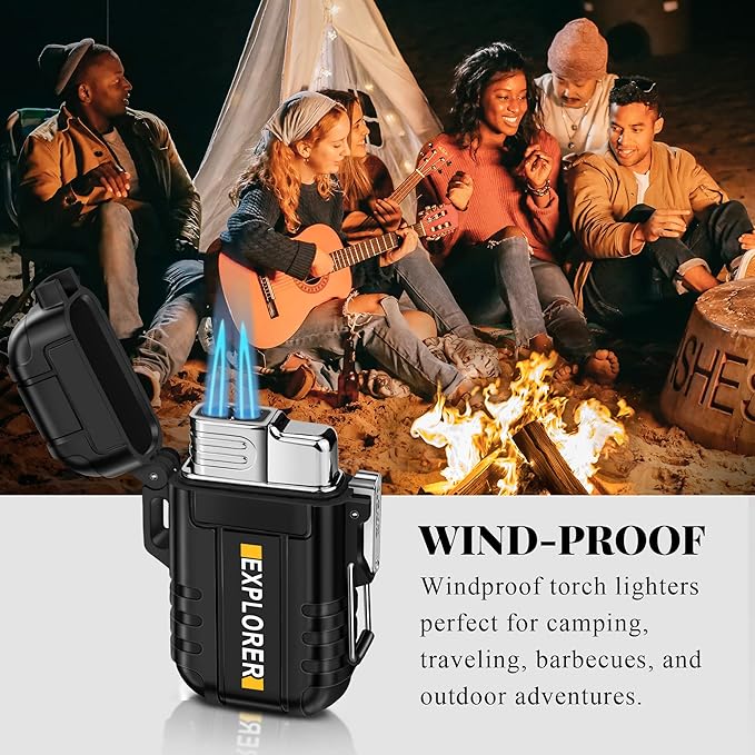 Torch Lighter, Double Jet Flame, Waterproof, Windproof, Refillable Butane Gas Lighters for Survival, Camping, Hiking, Grill