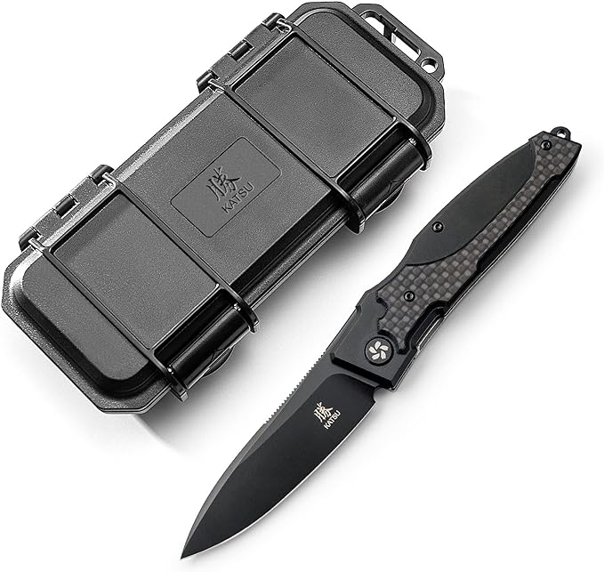 KATSU Japanese Folding Pocket Knife, Sakura Blade Nemoto Design (Black)