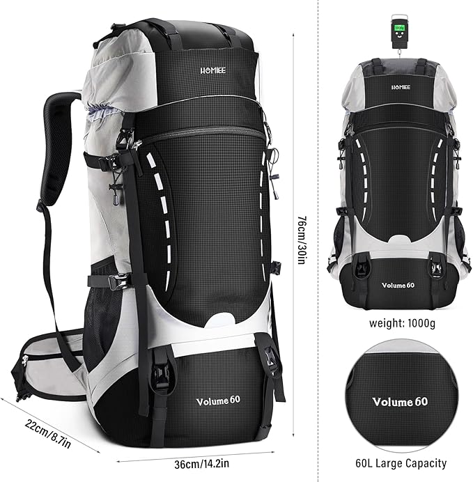 HOMIEE 50L Hiking Backpack Travel Bag Waterproof Camping Backpack with Rain Cover Lightweight Backpacking Backpack Rucksack
