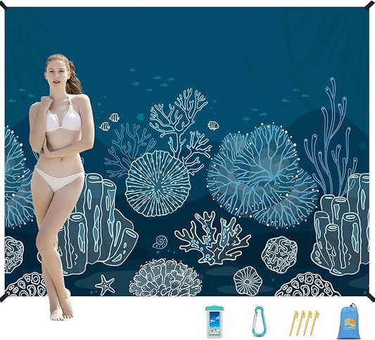 Beach Blanket Waterproof Sandproof 1-7 Adult Oversized 78 '' × 110 '' Lightweight Durable Compact Sand Free Beach Mat for Travel Camping Hiking Picnic Blanket Extra Large