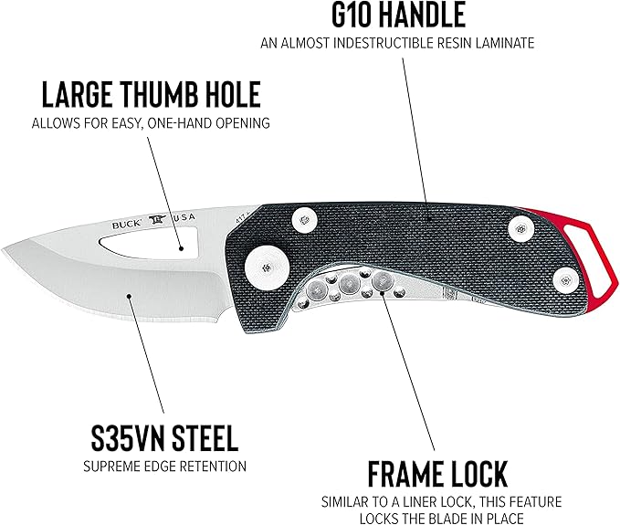 Buck Knives 417 Budgie Folding Pocket Knife with Clip, Lanyard Hole, 2" S35VN Stainless Steel Blade (Black)