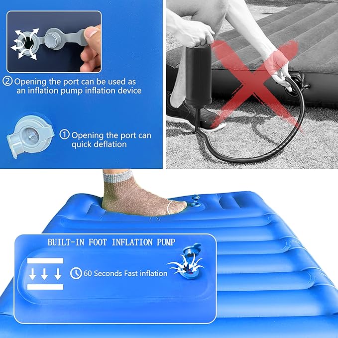 ONTYZZ Inflatable Sleeping Pad Ultralight Inflatable Sleeping Pad Camping Sleeping Pads with Pillow and Built-in Foot Pump for Hiking Traveling Camping, Blue