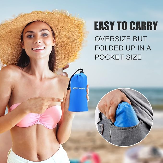 Beach Blanket 79" X 83" for 1-4 Adults,Large Beach Blanket Waterproof Sandproof,Waterproof Quick Drying Outdoor Picnic Mat,Beach Mat for Travel,Camping,Hiking