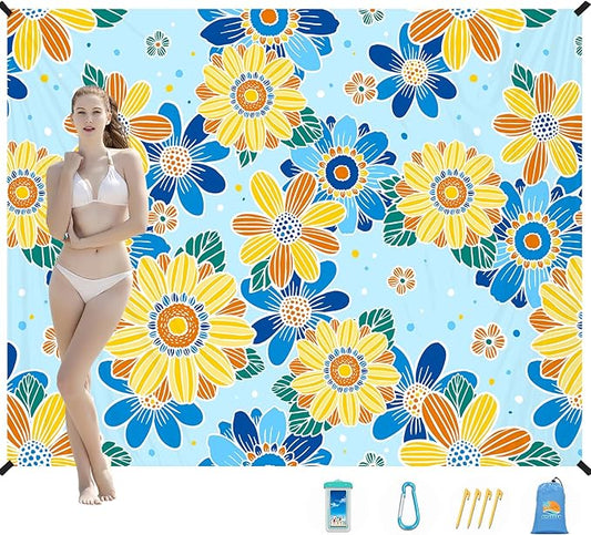 Beach Blanket Waterproof Sandproof 1-7 Adult Oversized 78 '' × 110 '' Lightweight Durable Compact Sand Free Beach Mat for Travel Camping Hiking Picnic Blanket Extra Large