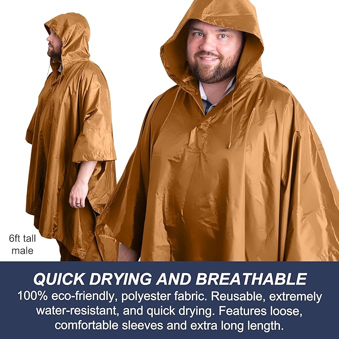 Heavy Duty Rain Poncho for Backpacking, Waterproof Lightweight for Adults, Military, Emergency, Camping, Men, Women