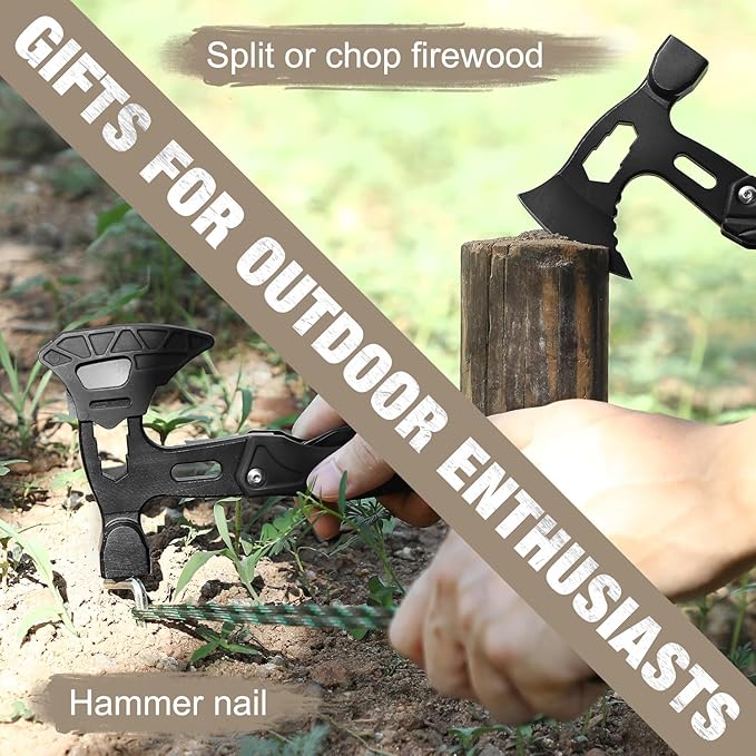 Camping Multitool Hatchet, 22 in 1 Super Hardened Stainless Steel Multitool Hammer Axe with Safety Locking, Upgrad Hidden Portable Camp Survival Hatchet Screwdriver Set with Nylon Sheath