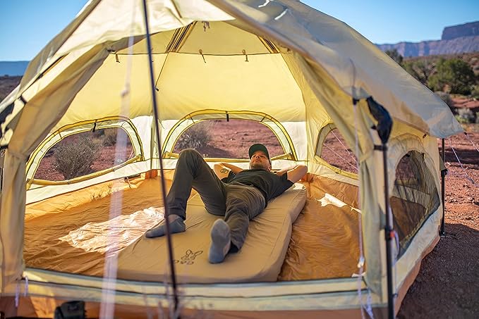 DOD Soto Sleeping Pad for Camping - Extra Thick Self-Inflating Camping Mattress and Camping Pillow - Tan - Large