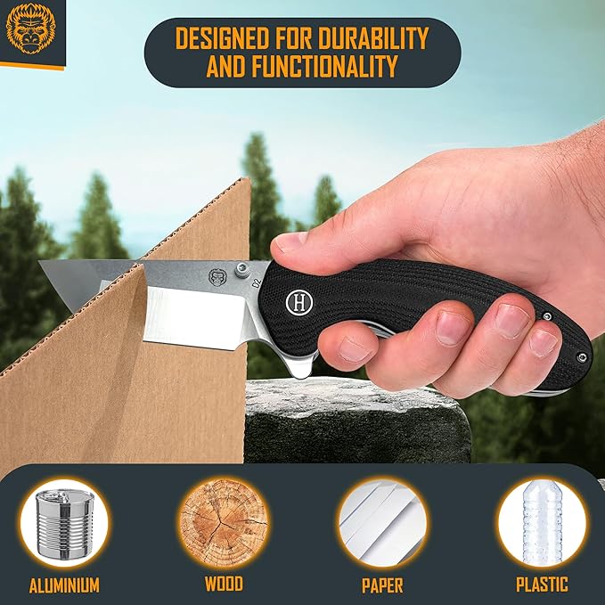 Holtzman's Gorilla Survival 'Pioneer' Folding Knife featuring D2 Steel Blade with G10 Handle in Gift Box Set (Silver)