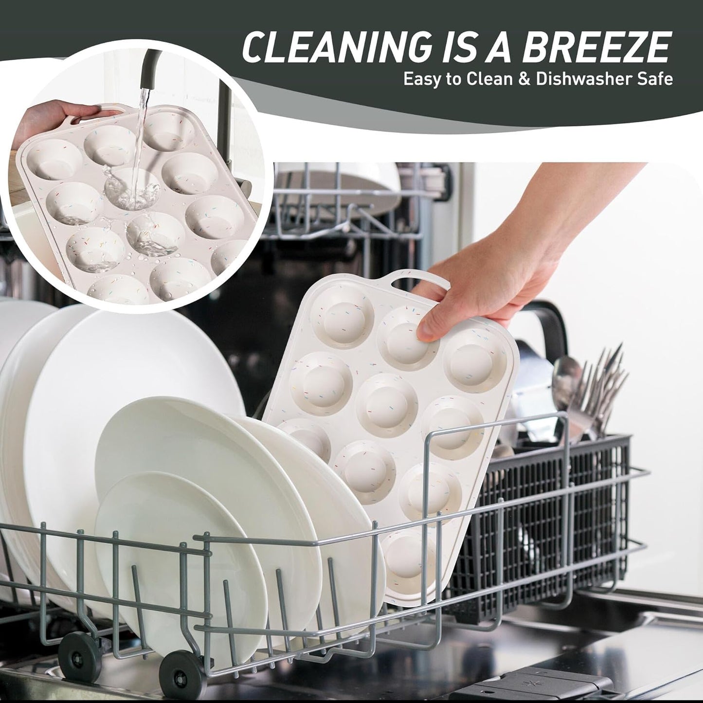 12 Cups Silicone Muffin Pan with Metal Reinforced Frame Regular Size Cupcake Pan Tray Egg Bites Silicone Circle Cookie Molds Muffin Tin Tart Pans Home Baking Supplies Stuff Necessities Cookware