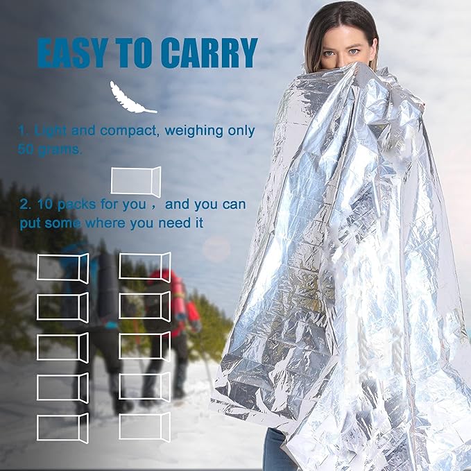 Emergency Mylar Thermal Blanket 82 * 64 in(10 Pack), Gigantic Space Blanket, Survival Blankets Heavy Duty Camping Gear, First Aid, Silver…