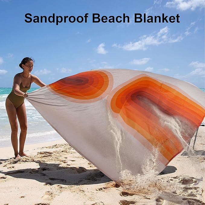 9 ft×10 ft Extra Large Waterproof Sandproof Beach Blanket for 8 Adults, Outdoor Beach Mat with 4 Stakes, 210T Polyester Lightweight Foldable Picnic Blanket for Travel, Camping, Hiking