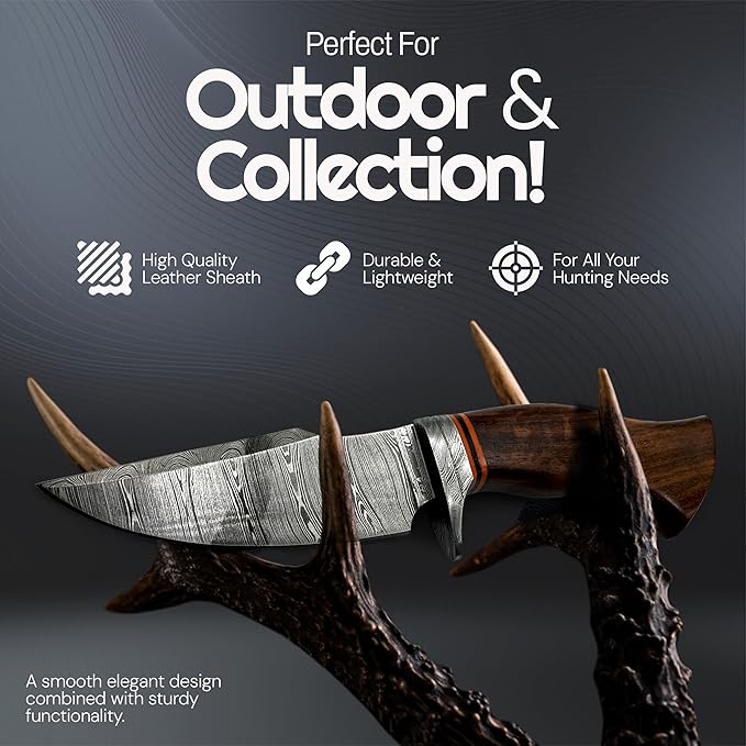 Fixed Blade Knife - Damascus Hunting Knife For Hunters - Survival Knife - Addition To Your Bushcraft Knife - Pocket Knives and Folding Knives Knife Set Collection. Gifts For Men - Knives For Men