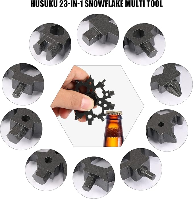 Camping Hammer-Snowflake Multitool,HUSUKU Gadgets for Unisex Gifts for Men Women Dad Husband Boyfriend, Unique Gift Choices for Outdoor Camping Adventure Daily Tool(Black)