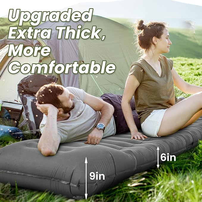 ropoda Upgraded Extra Thickness 6'' Inflatable Sleeping Pad with Pillow, Built-in Foot Pump, 77''*27'' Camping Pad with Carry Bag, Ultralight & Compact Camping Mat Pad for Hiking, Grey