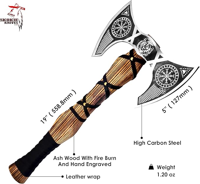 Double Sided Axe | Viking Axe with Solid Wood Handle | Ragnar Axe Hatchet | Unique Camping Hatchet Axe with Forged Steel Structure for Men’s