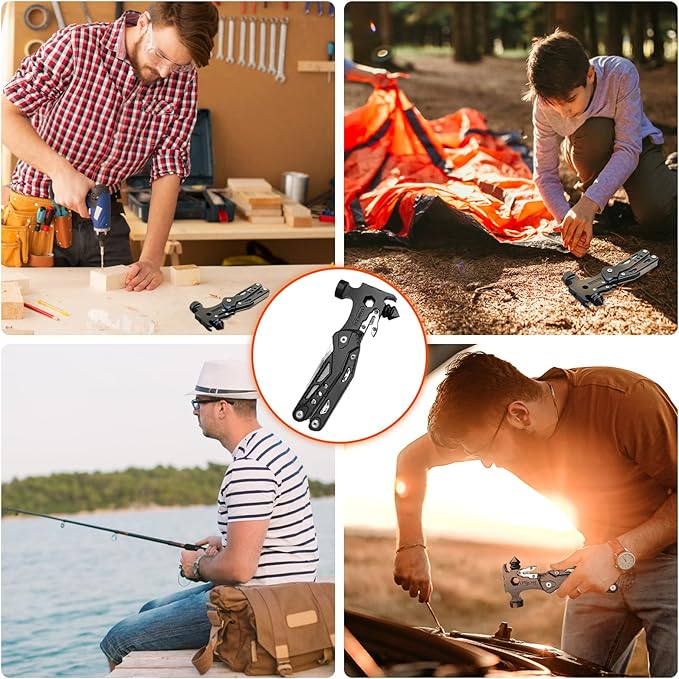 Hammer Multitool: 16 In 1 Multi Tool Hammer Camping Gear - Gifts for Men Boyfriend Husband Father, Cool Gadgets, Small Hammer with Screwdriver Bits Set for Camping Outdoor Home DIY Use