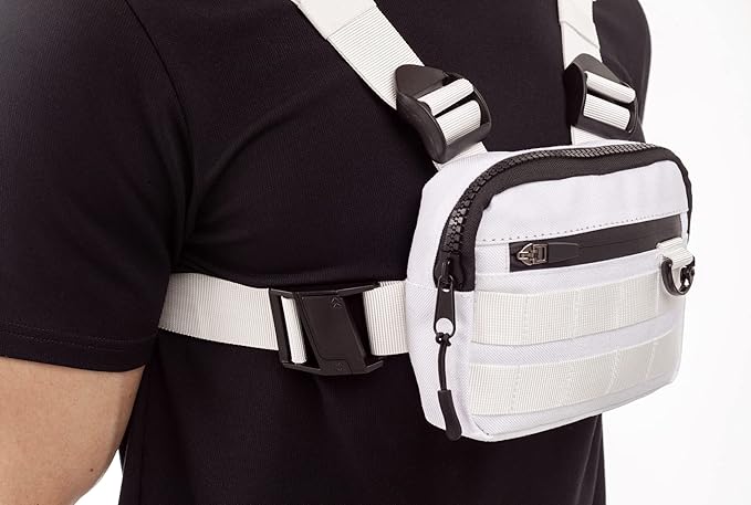 MVRK Water Resistant Chest Bag - Lightweight Tactical Chest Bag For Outdoor Training, Running Chest Pack For Men With Extra Storage (White)