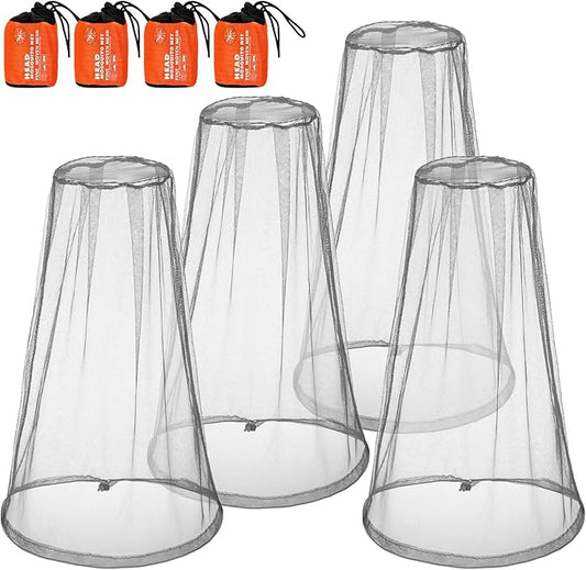 HESTYA 4 Pack Mosquito Net Mesh for Head Face Neck Fly Netting Hood from Bugs Gnats No See Net with Carry Bags for Outdoor