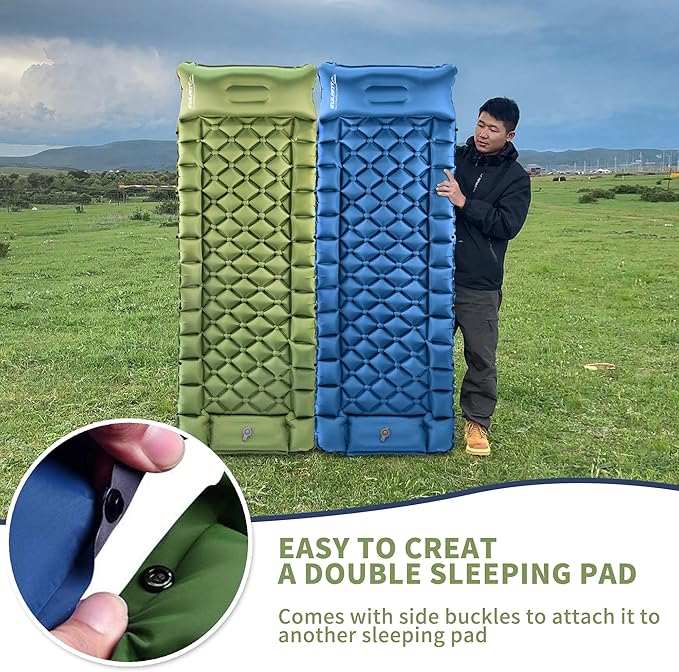EULANT Single Sleeping Pad for Camping with Built-in Pillows & Foot Pump,Ultralight & Portable Self Inflating Air Mat for Camping Backpacking Hiking Tent