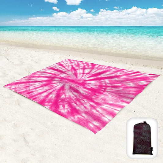 Beach Blanket Waterproof Sandproof Oversized 95”x 80”,Sand Free Beach Mat with Corner Pockets,Portable Mesh Bag for Beach Festival,Picnic,Travel and Outdoor Camping (PinkFloyd)