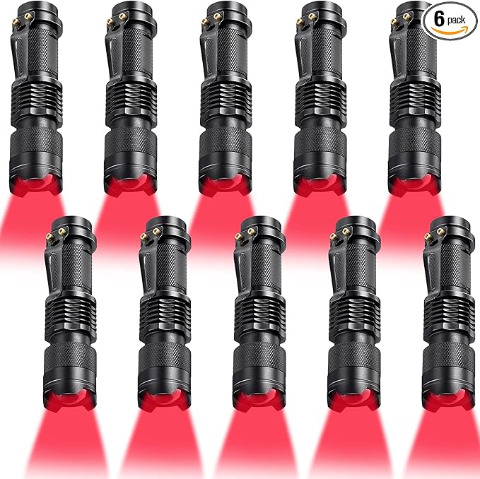 Honoson 6 Pieces Red Flashlight LED Single Mode Light One Mode LED Torch Scalable Red Light Flashlight for Astronomy Aviation Night Observation