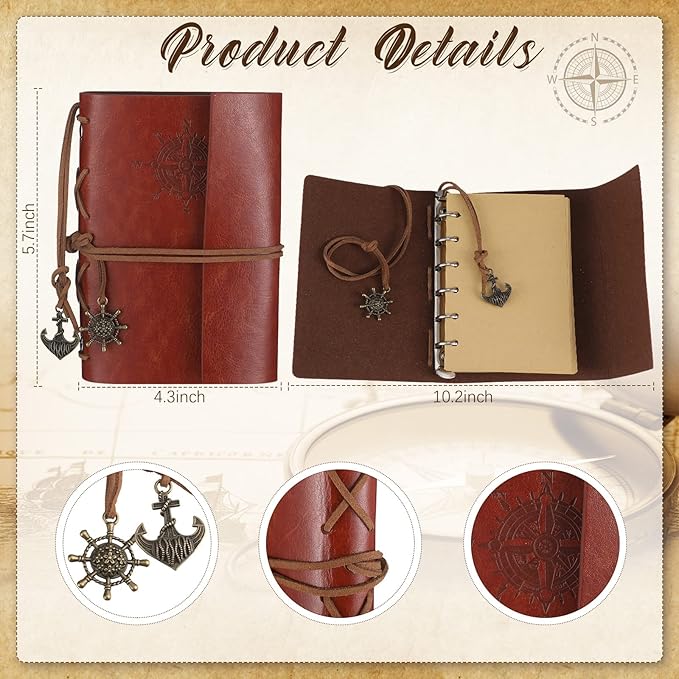 Kanayu 2 Pcs Compass Graduation Gift Compass with Stamped Leather Case and Leather Journal Notebook High School College Graduation Gifts for Him