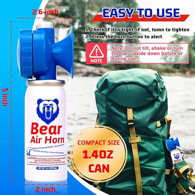 1.4oz Bear Horn for Self Defense, 123dB Loud Mini Air Horn, Audible Up to 1/2 Mile, Safety Air Horn for Hiking,Camping and Outdoor Protection (2pcs)