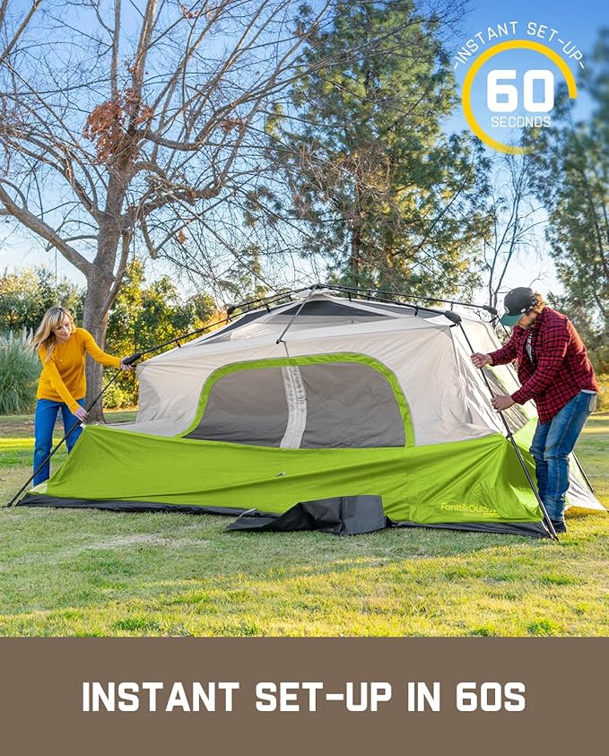 FanttikOutdoor Camping Tent 4/6/8/10 Person Instant Cabin Tent Setup in 60 Seconds with Rainfly & Windproof Portable with Carry Bag for Family Camping & Hiking