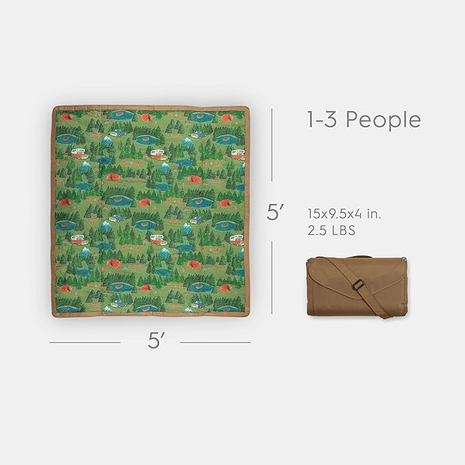 Little Unicorn Outdoor Family Picnic & Beach Blanket, Water-Resistant, Compact Fold, 5 x 5 feet, (Camp)