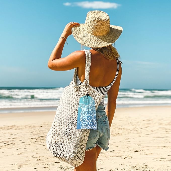 Beach Blanket, Large Waterproof Sandproof Beach Mat 78''×86'' 4 Adults, Lightweight Portable Sand Free Outdoor Beach Accessories with 4 Stakes for Picnic, Travel, Camping - Blue Gradient Sea Turtle