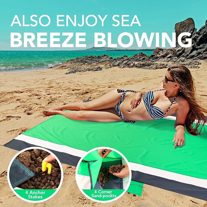 PY SUPER MODE Beach Blanket Waterproof Sandproof, Extra Large 78''× 82'' Beach Mat for 4-7 Adults, Lightweight & Portable Picnic Blankets for Camping, Traveling, Hiking